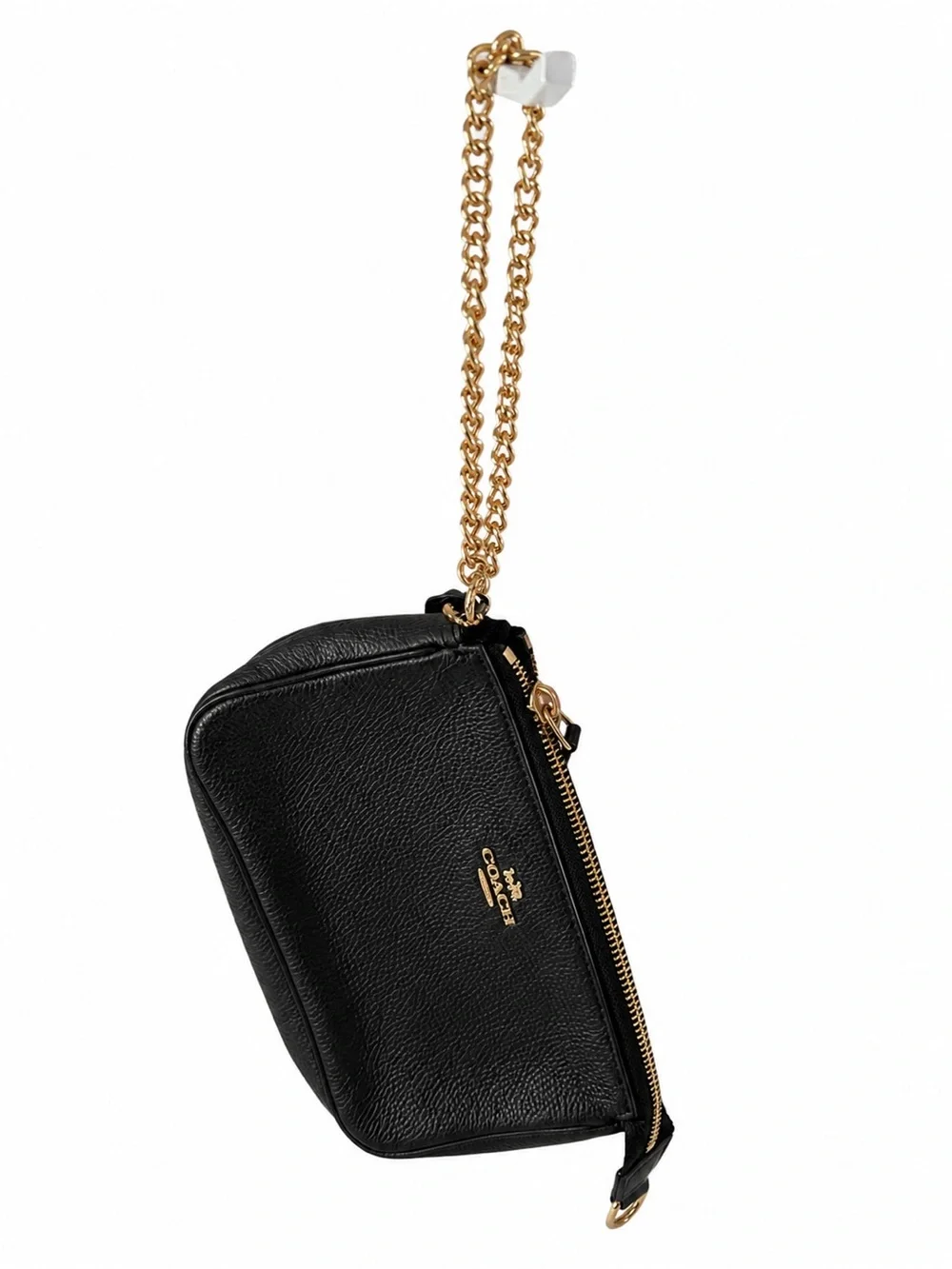 Coach Black Pebbled Leather Chain Wristlet/Shoulder Bag with Gold Hardware